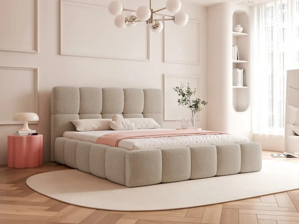 Pat 180 x 200 tapitat cu Stofa boucle Quelle Bej inchis Livia
