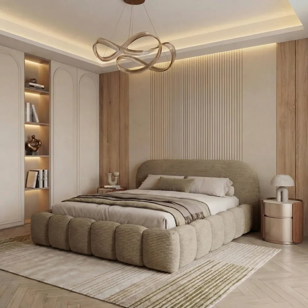 Pat tapitat cu material raiat Bej 180 x 200 Orlando slim