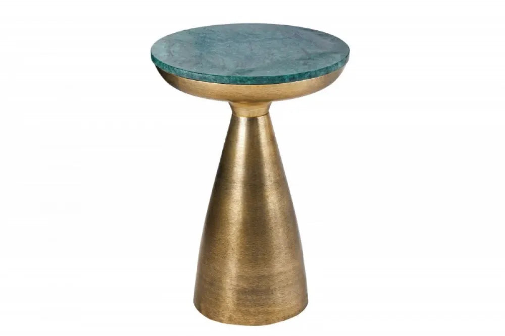 Masuta laterala Rotunda din Marmura Verde si Metal Auriu D40xH57cm Elements