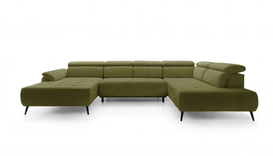 Coltar extensibil electric in forma de U din catifea verde genovaIII L375x208cm