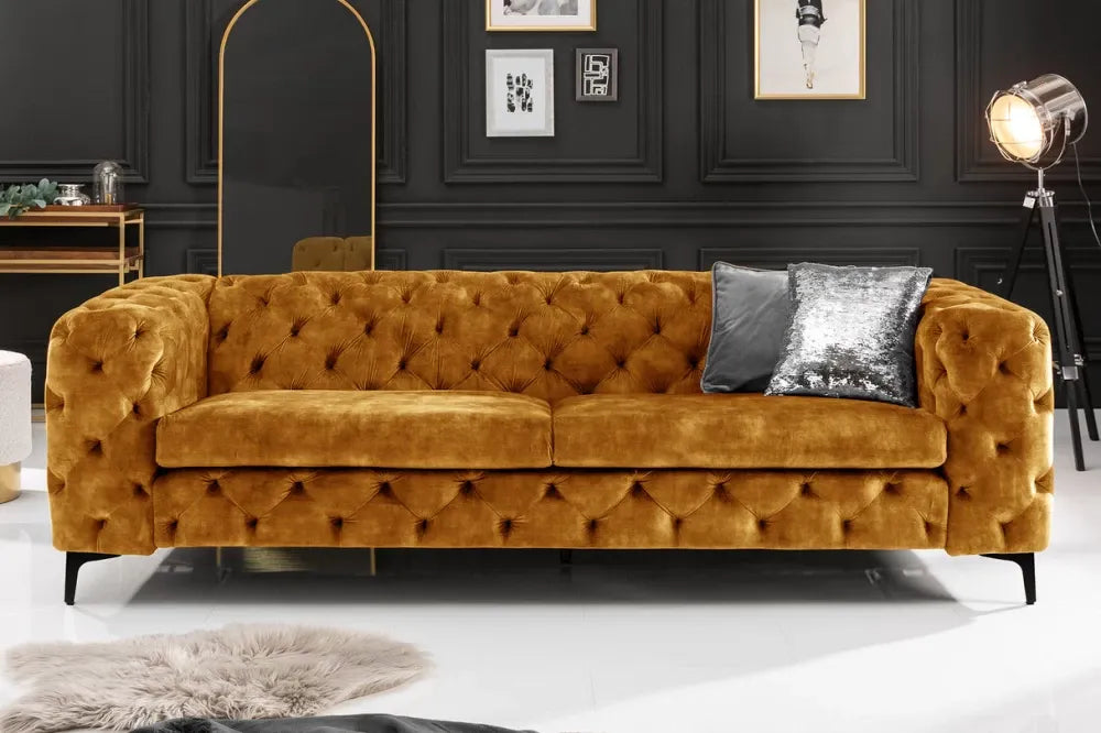 Canapea 3 locuri tapitat cu Catifea Galben L235cm Modern Barock