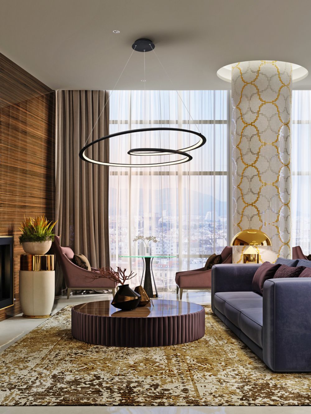 Lustra rotunda cu inaltime reglabila din Aluminiu Negru cu LED D97xH130cm Looping