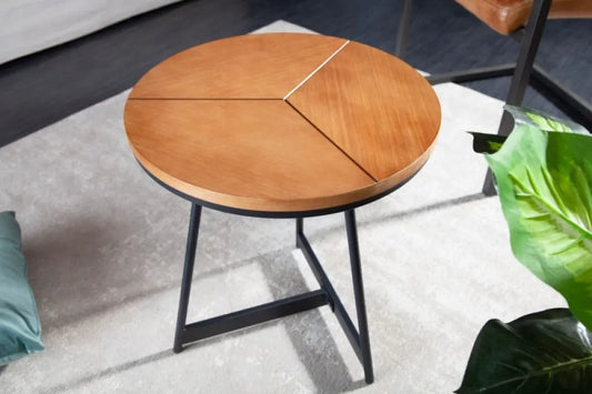 Masuta laterala Rotunda din MDF furniruit cu lemn de stejar Maro si Metal Negru D45xH50cm Elegance