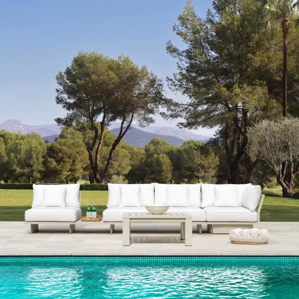 Coltar modular de exterior din Metal Bej si Stofa Bej H84xL327cm Royal Palm Eichholtz