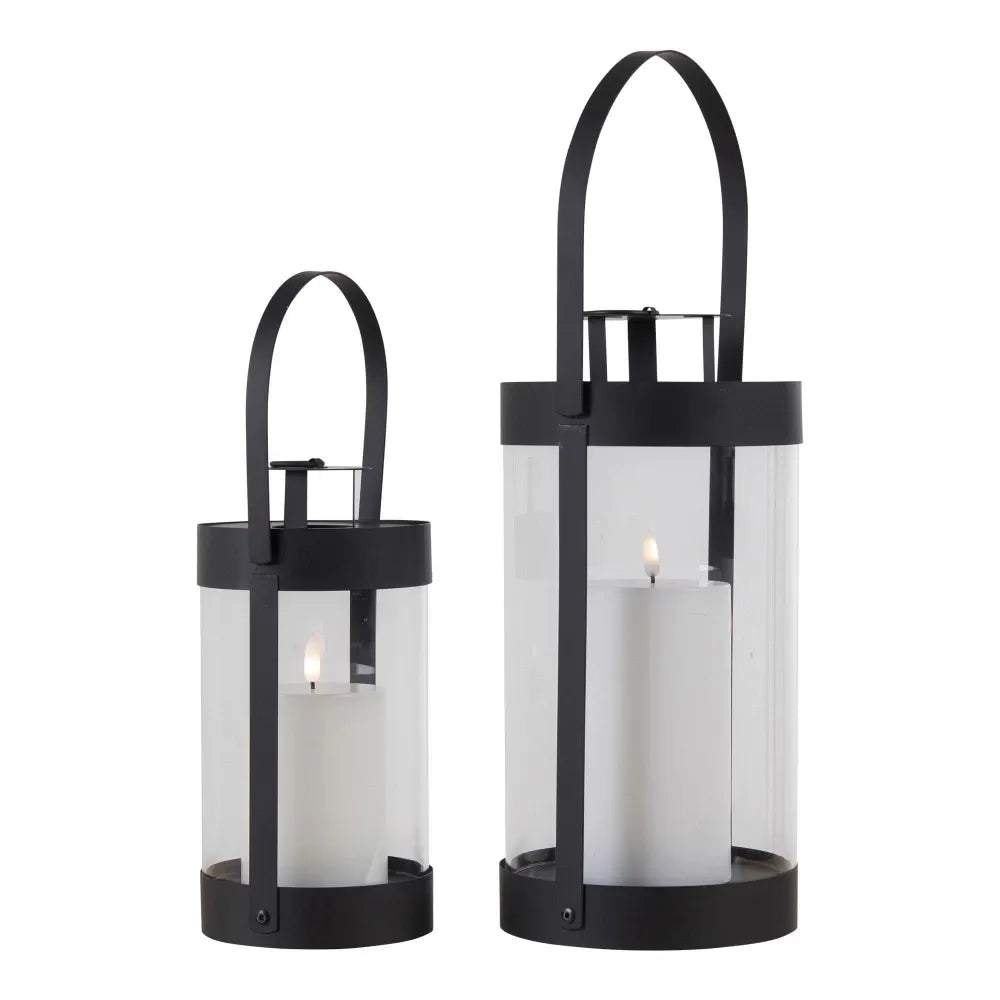 Set 2 felinare din Metal/Sticla Negru/Transparent H24/32xD12/15cm Bondi