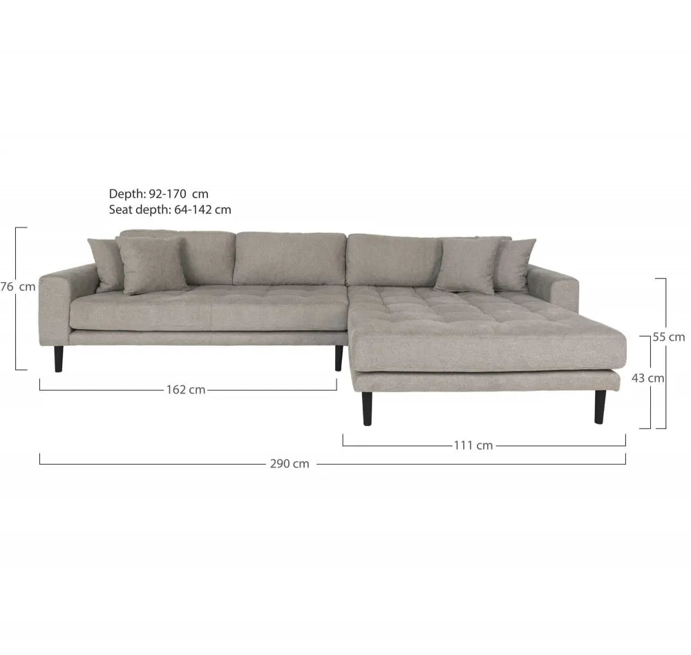 Coltar orientare dreapta cu picioare din Lemn de fag Negru tapitat cu Stofa Bej L290xH76cm Lido
