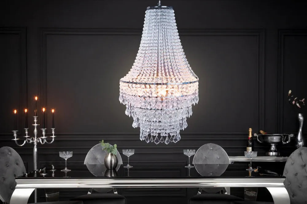 Candelabru din Metal Argintiu si material sintetic Transparent D60xH105cm ROYAL XL