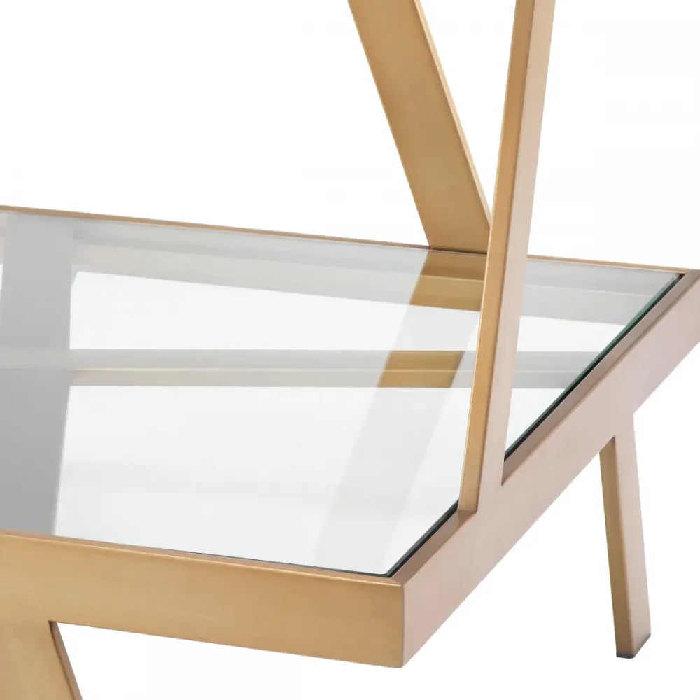 Masuta laterala Patrata din Otel inoxidabil Alama si Sticla Transparent L60xl60cm Billinghurst Eichholtz
