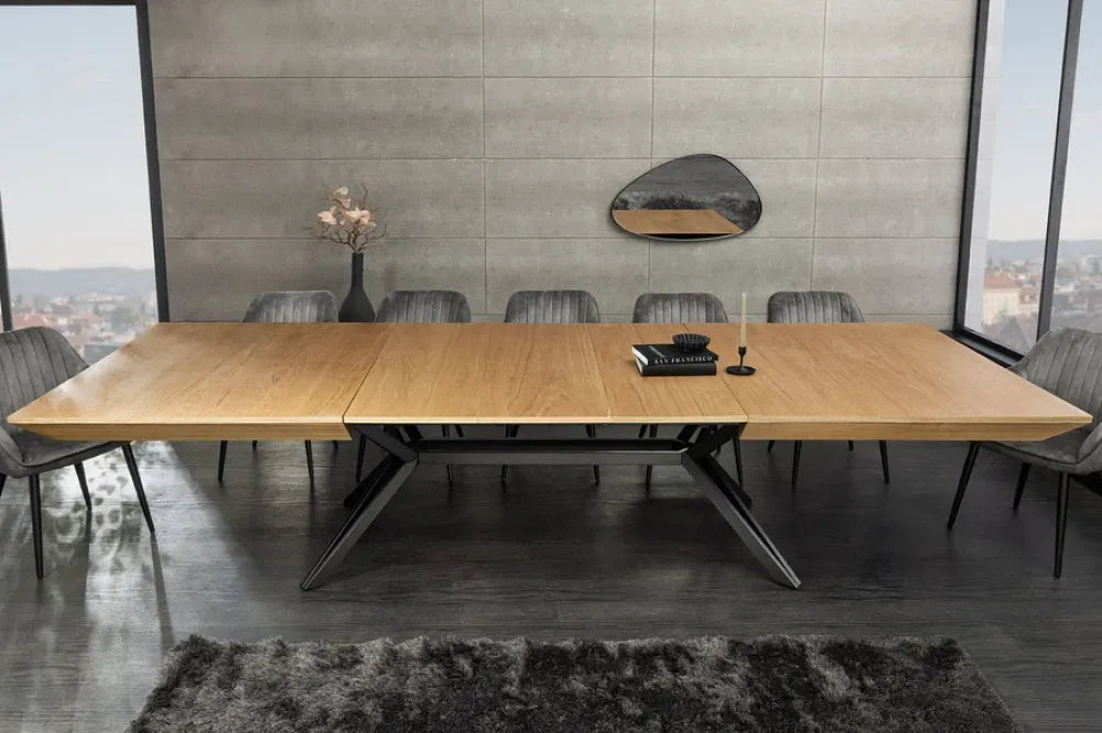 Masa extensibila din MDF/Funir de stejar Maro si Metal Negru L200-320xH76cm GIANT