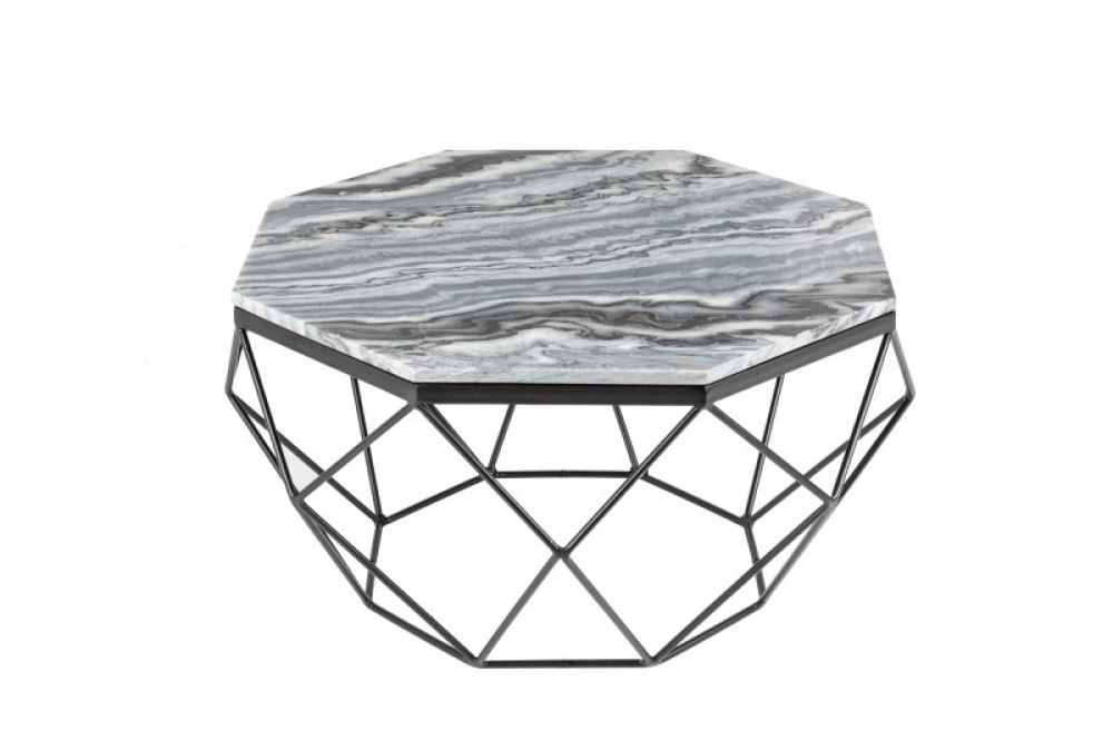 Masuta de cafea asimetrica din marmura si Metal Gri/Negru L69xH38cm Diamond