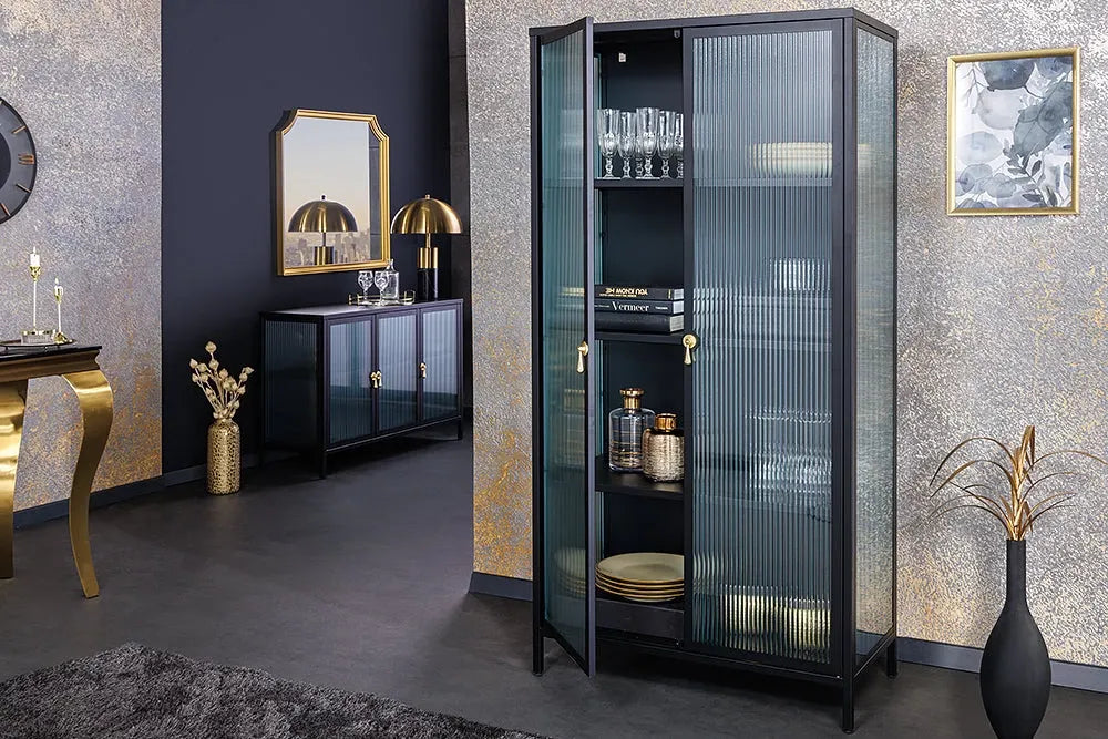 Dulap din Metal Negru si Metal/Sticla securizata Negru/Transparent L80xH160cm AMSTERDAM
