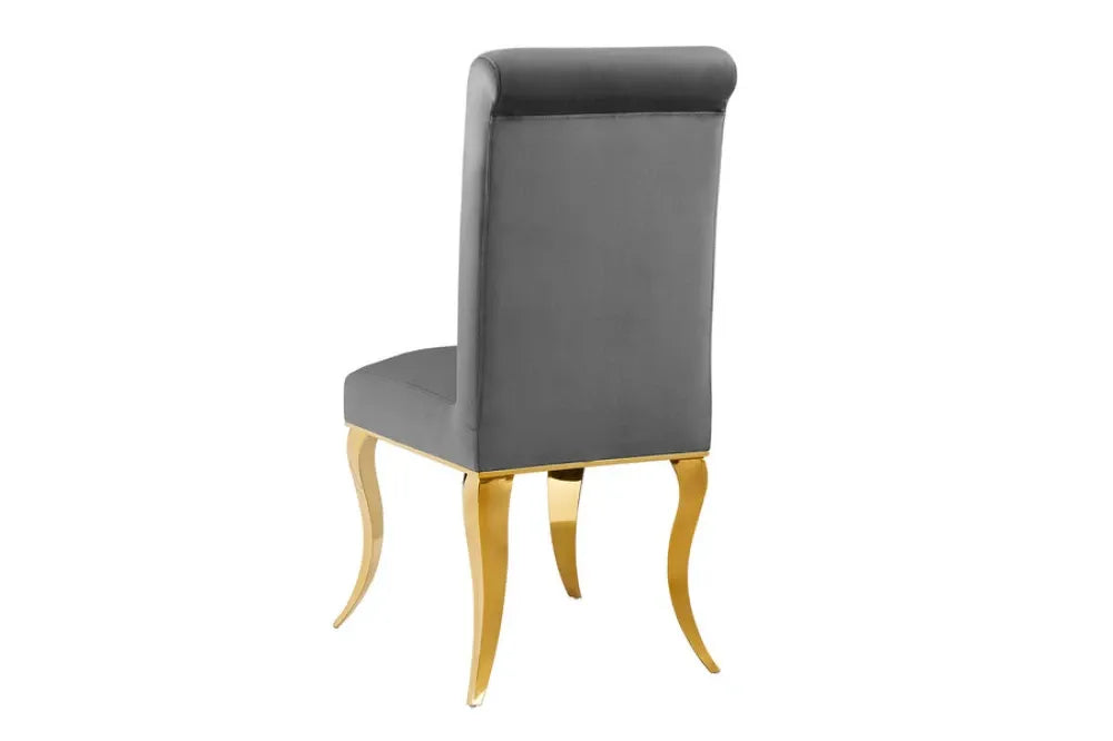 Set 2 scaune tapitat cu Catifea Gri si picioare din Metal Auriu H105xL46xA56cm MODERN BAROCK