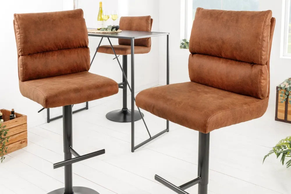 Set 2 scaune de bar din Metal Negru si Microfibra Maro H100-121xL45cm Comfort