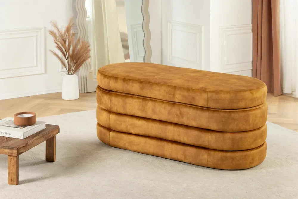 Bancheta cu spatiu de depozitare din Catifea Galben H49xL113cm Voque