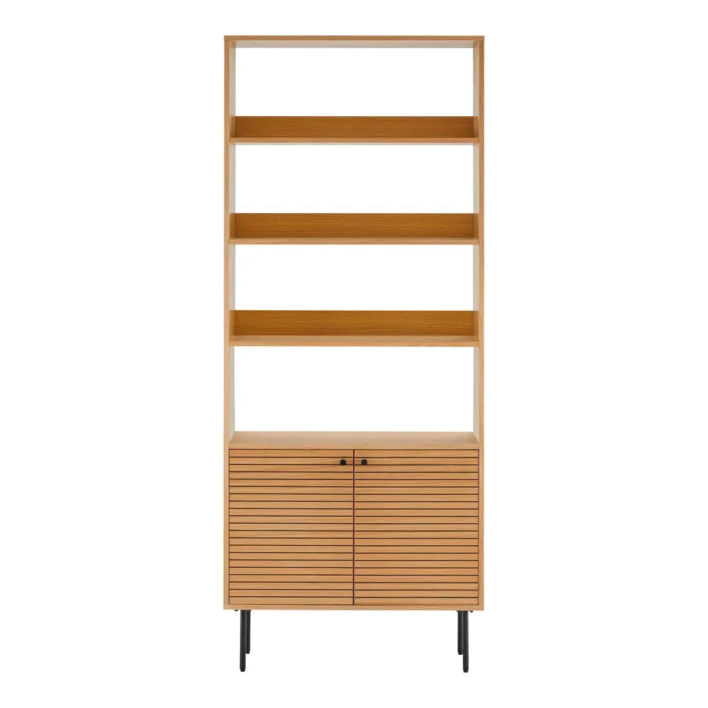 Biblioteca din Furnir de stejar/MDF Maro si Metal Negru L80xH200cm Kyoto