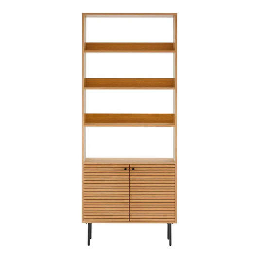 Biblioteca din Furnir de stejar/MDF Maro si Metal Negru L80xH200cm Kyoto