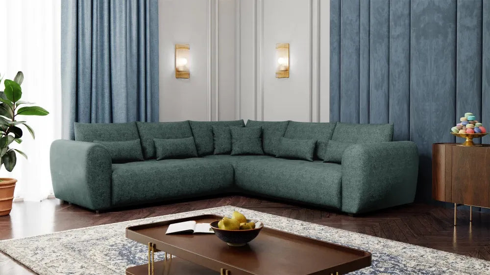 Coltar simetric tapitat cu Chenille Sajma 11 Verde L306x306cm Trezzo
