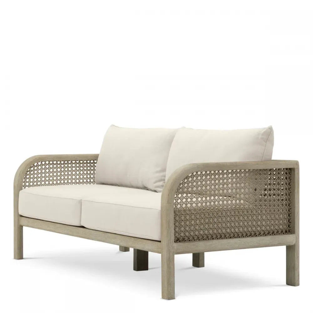 Canapea de exterior din Lemn de tec Gri si Stofa Bej H88xL194cm Julian S Eichholtz