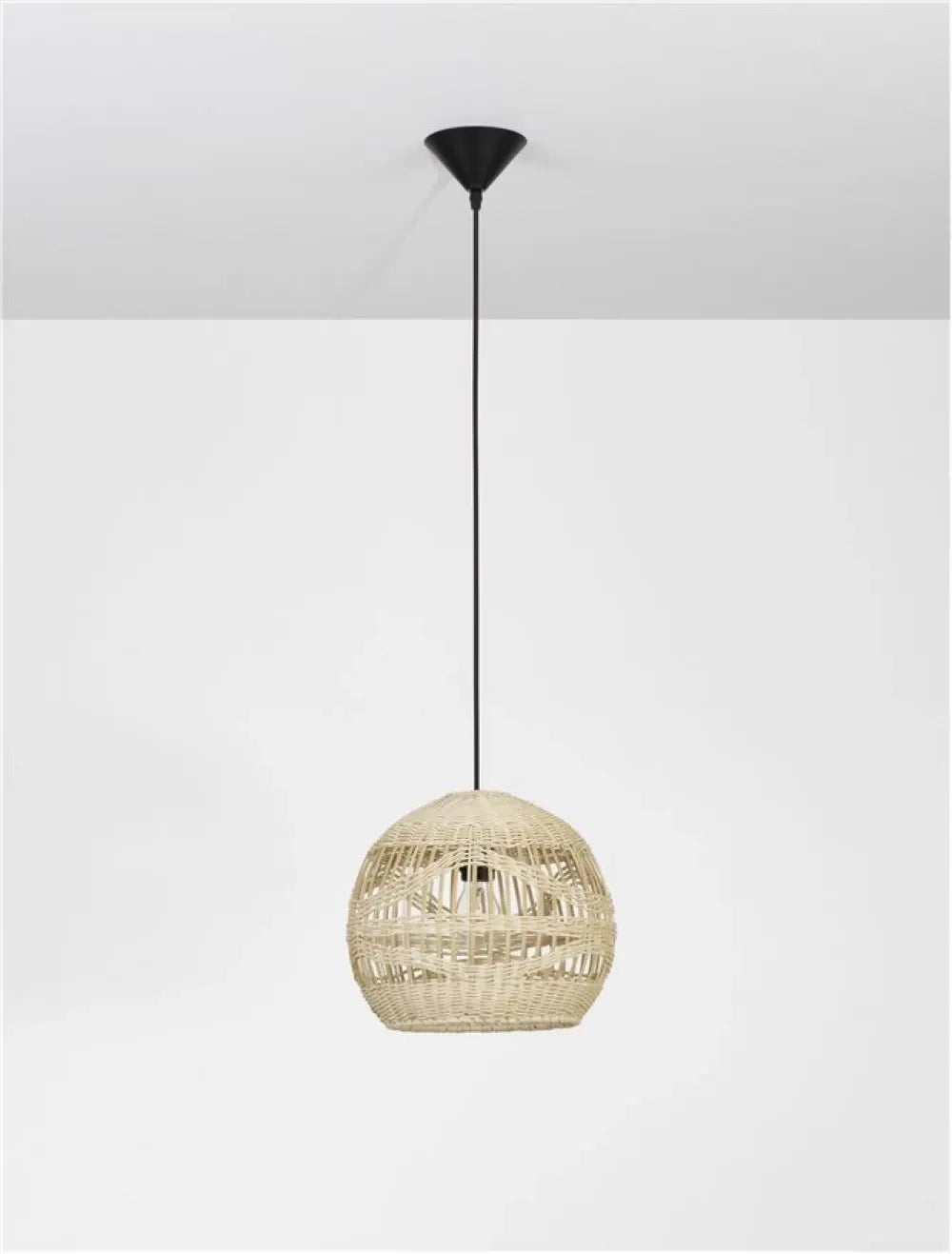 Pendul structura din Metal Negru si abajur din Ratan Bej H195xL30cm IP20 MARLO