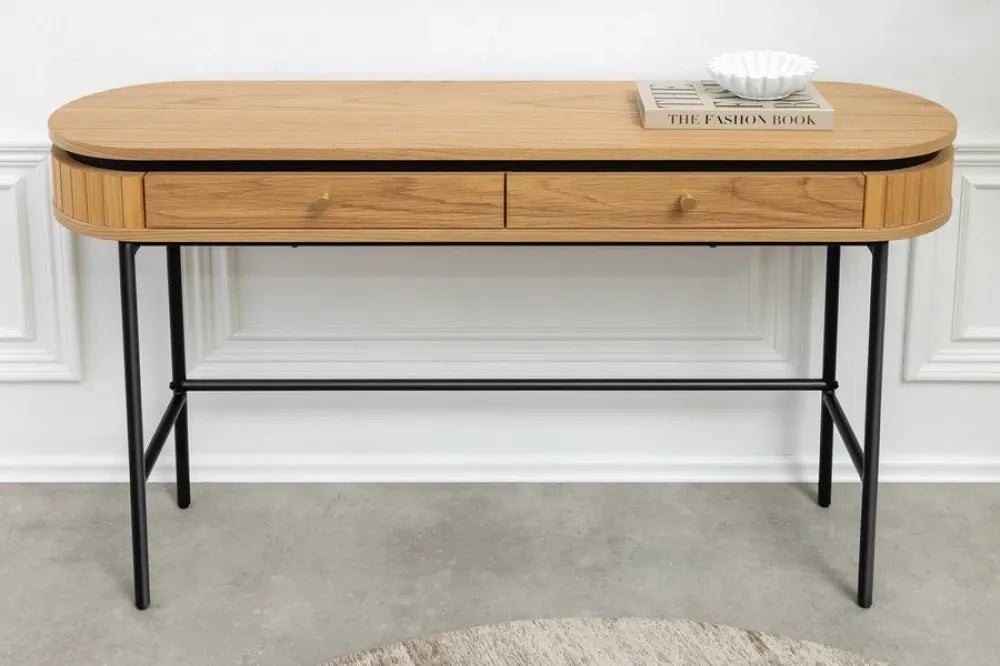 Consola din MDF/Furnir de stejar Maro si Metal Negru L120xH76cm ATELIER