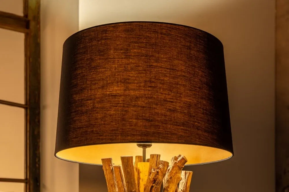 Lampa de podea din Lemn de tec Maro si Textil Negru H151xD50cm Harmony