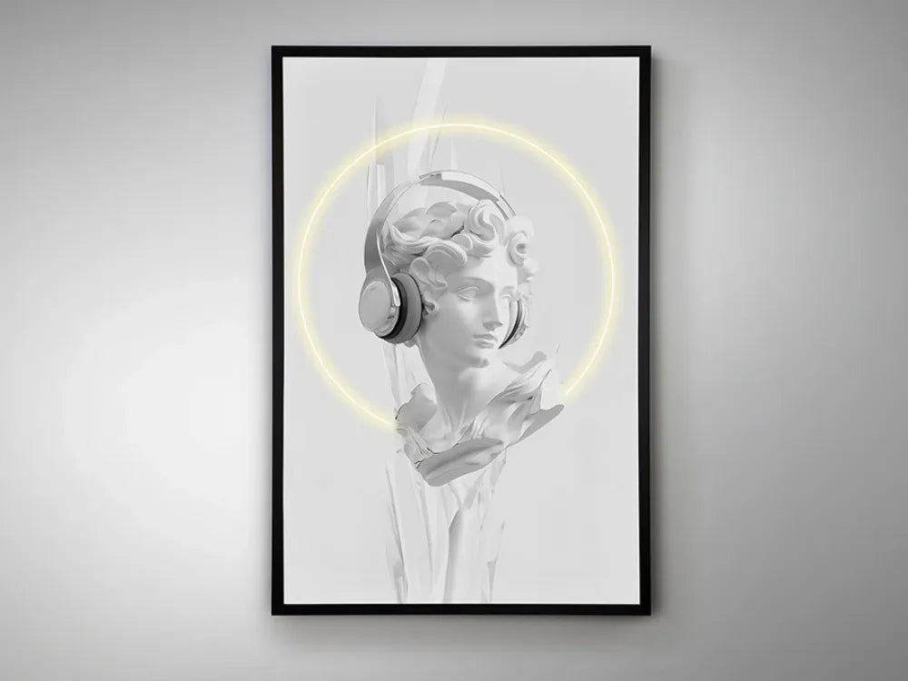 Tablou cu led din Panza/MDF Alb/Negru L80xH120cm Busto