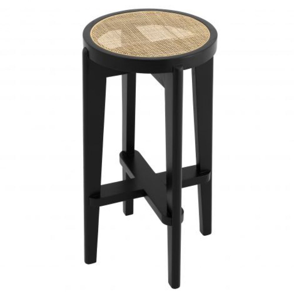 Scaun de bar din Ratan Bej cu picioare din Lemn Negru H77xL44xA44cm Dareau