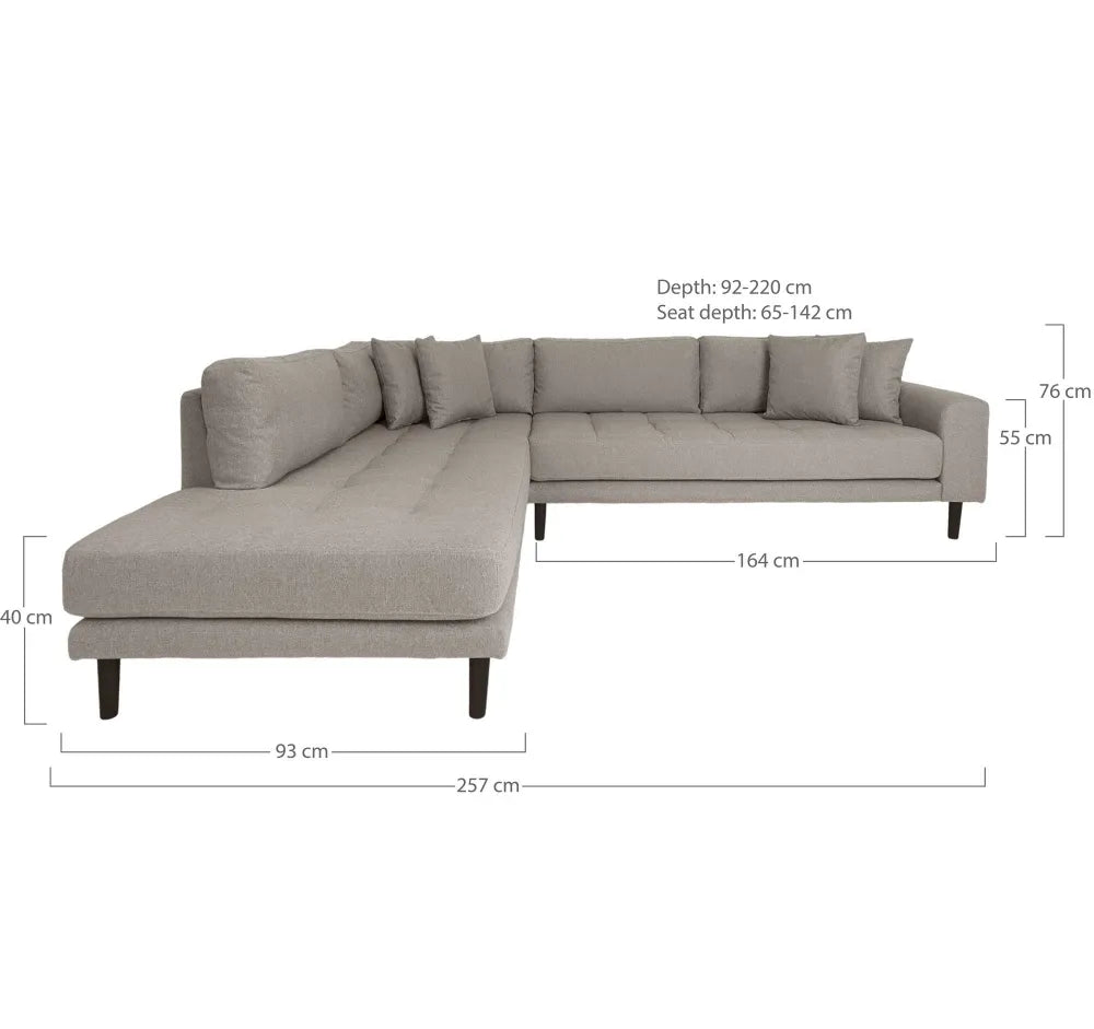 Coltar orientare stanga cu picioare din Lemn de fag negru tapitat cu Stofa Bej L257xH76cm Lido