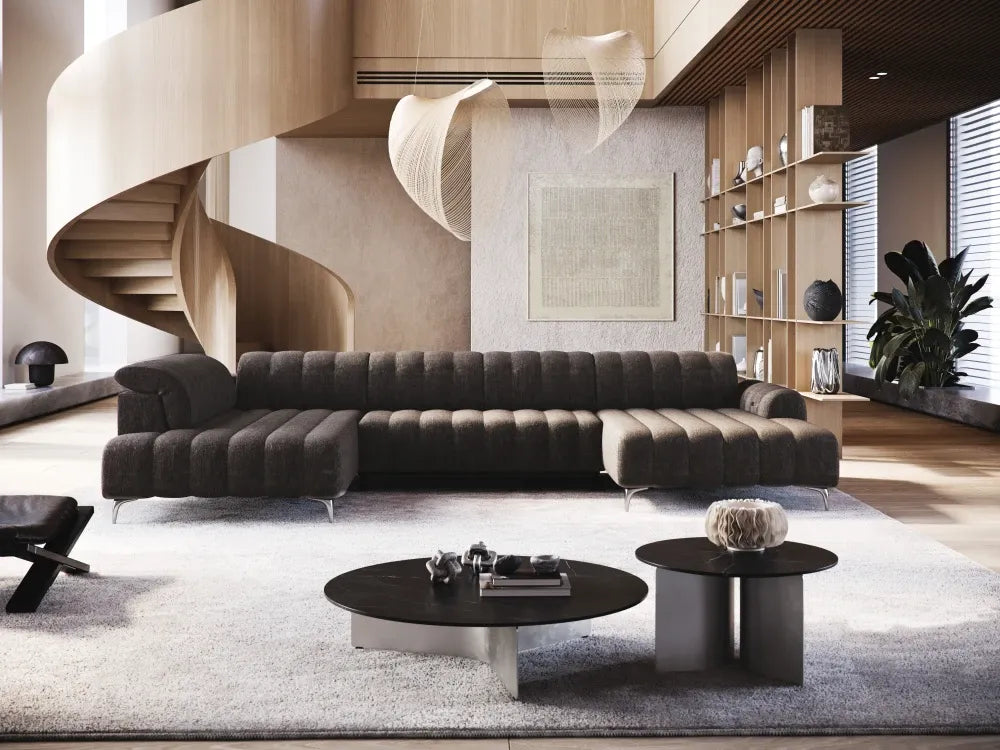 Coltar extensibil electric in forma de U tapitat cu Stofa Maro Padova III