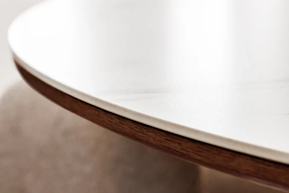 Masa din Ceramica Alb cu efect de marmura si Furnir de nuc Maro inchis L120xH75cm Unique
