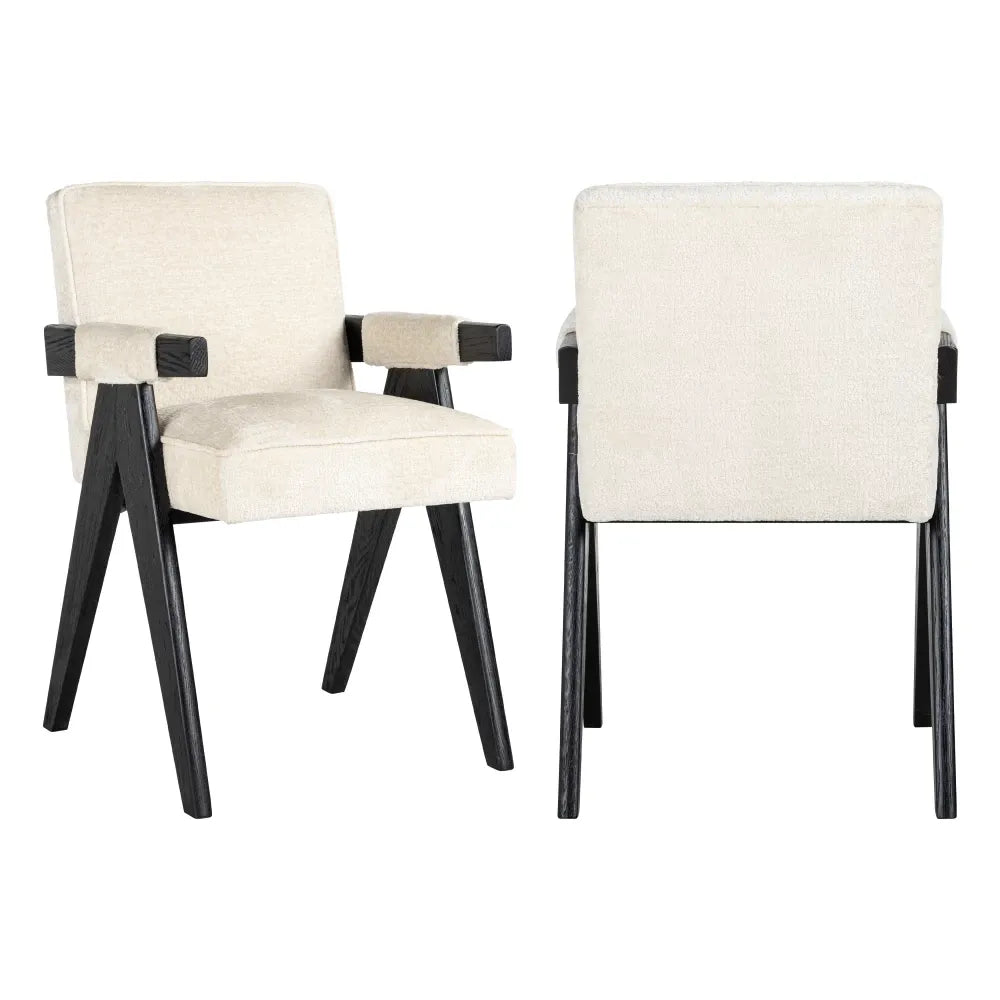 Scaun tapitat cu Chenille Alb cu picioare din Lemn de frasin Negru H84xL56xA61cm Cooper Richmond Interiors