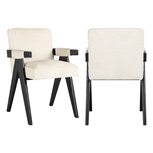 Scaun tapitat cu Chenille Alb cu picioare din Lemn de frasin Negru H84xL56xA61cm Cooper Richmond Interiors