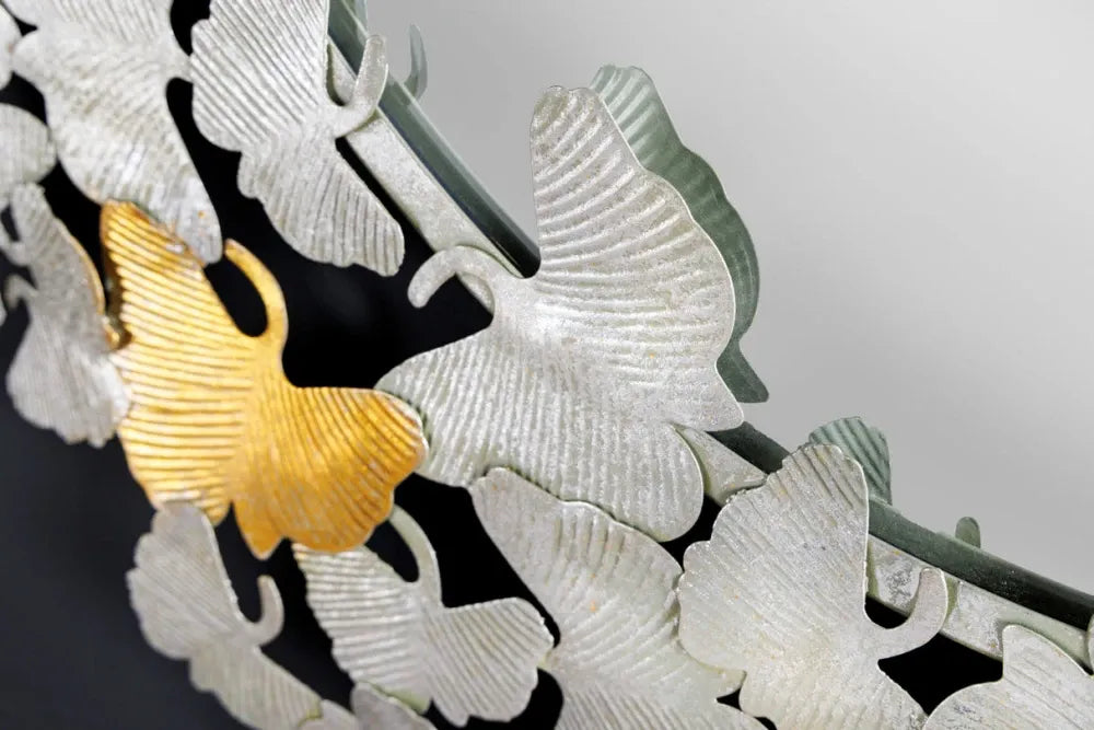 Oglinda cu rama din Metal Auriu/Argintiu D92cm Ginkgo Leaves