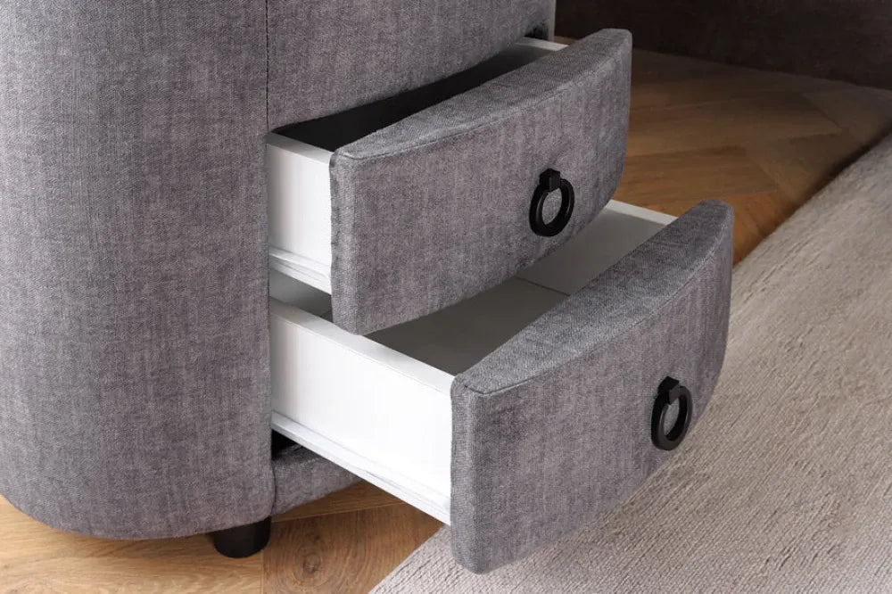 Noptiera rotunda cu iluminare din Catifea Gri si MDF Alb D45xH55cm SIGNUM