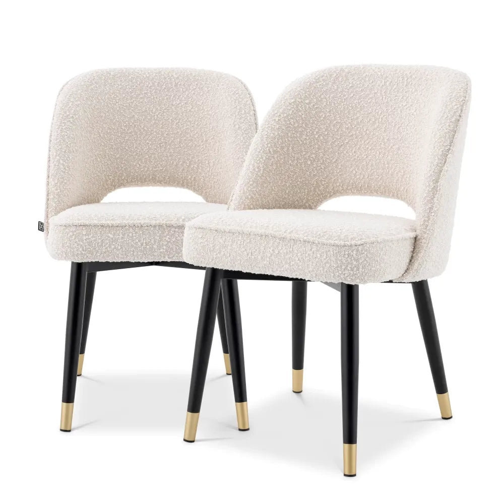 Set 2 scaune tapitat cu Stofa boucle Crem cu picioare din Metal Negru/Auriu H84xL53xA56cm Cliff Eichholtz