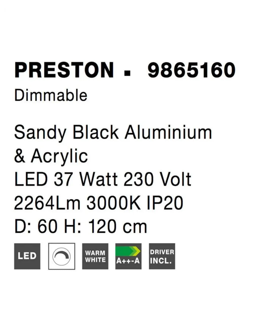 Lustra din Aluminiu Negru H120xL60cm IP20 35W 2264lm 3000k PRESTON
