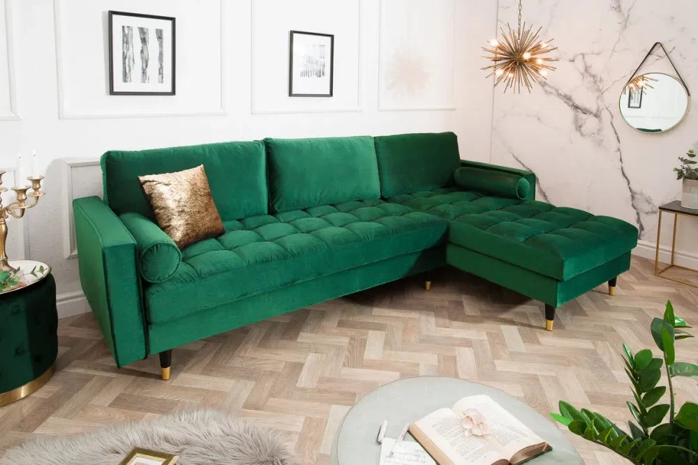 Coltar cu orientare reversibila tapitat cu Catifea Verde L260cm Cozy