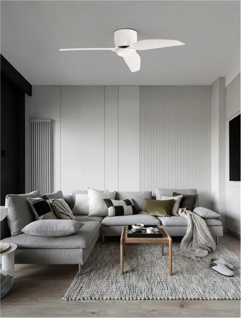 Ventilator structura din Aluminiu Alb si abajur din Acrilic Alb H21.5xL99.5cm IP20 18W 650lm 3000k VOLGA