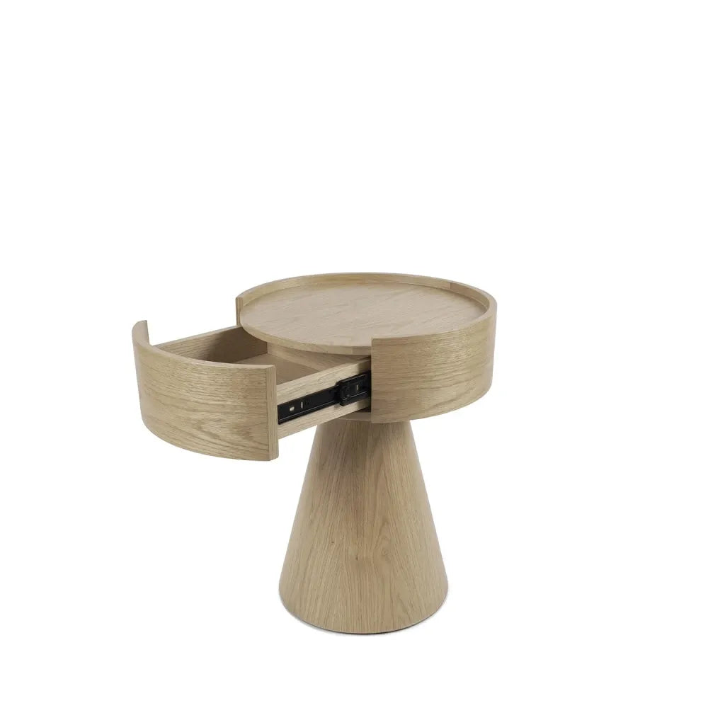 Noptiera rotunda cu sertar James de culoare stejar L40xH52cm