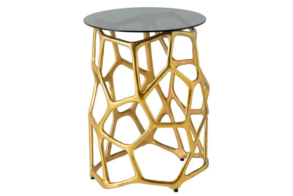 Masuta laterala din Sticla securizata Negru si Metal Auriu L37xH49cm Liquid geometrie