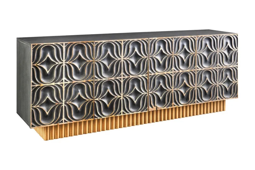 Comoda din Lemn de mango Negru si MDF/Lemn de mango Negru/Auriu L177xH75cm PIAZZA SAN MARCO