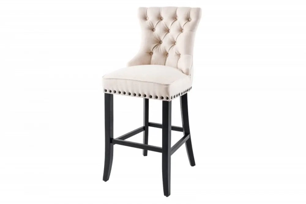 Scaun de bar tapitat cu Stofa Bej cu picioare din Lemn Negru H116xL51xA60cm Castle Deluxe