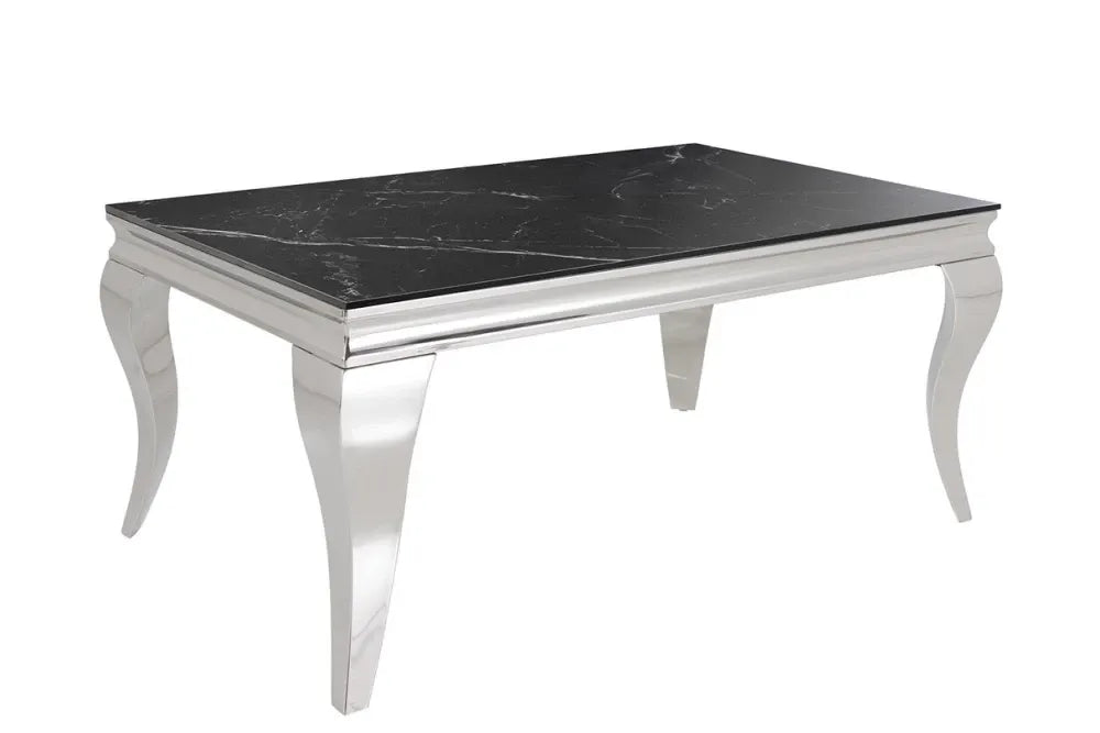 Masa din Piatra sinterizata Negru si Otel inoxidabil Argintiu L100xH62cm Modern barock