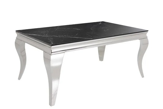 Masa din Piatra sinterizata Negru si Otel inoxidabil Argintiu L100xH62cm Modern barock