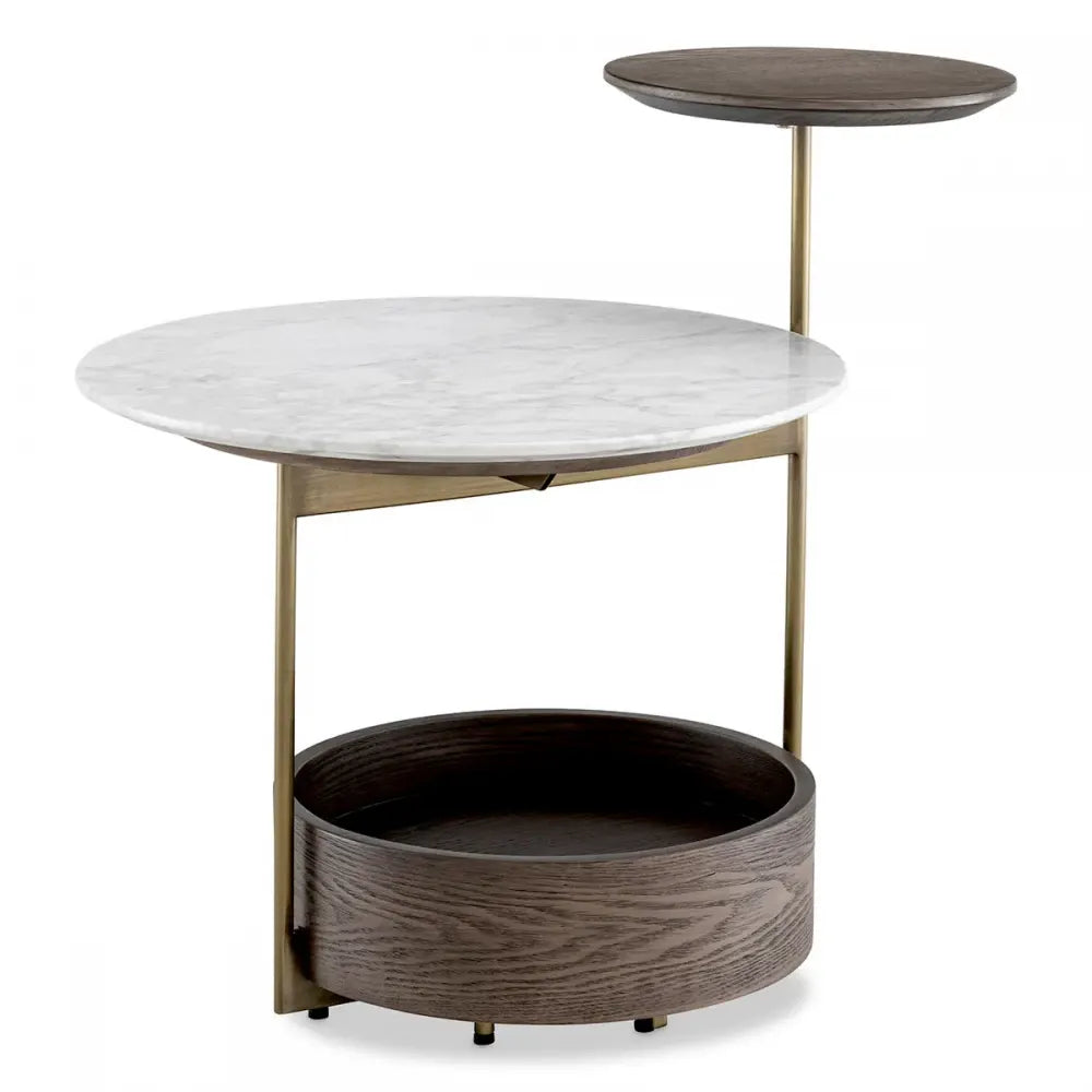 Masuta laterala Rotunda din Otel inoxidabil Alama si Marmura/Furnir Alb/Maro L59.5xl45cm Faye Eichholtz