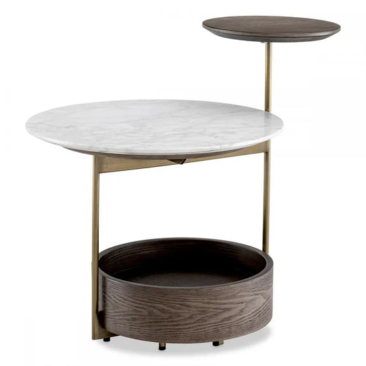 Masuta laterala Rotunda din Otel inoxidabil Alama si Marmura/Furnir Alb/Maro L59.5xl45cm Faye Eichholtz