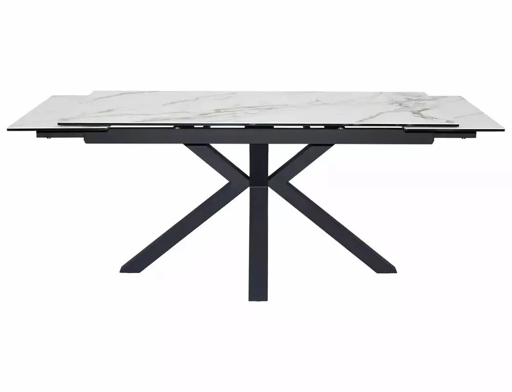 Masa Extensibila de 12 persoane din Sticla securizata+Ceramica Alb amber bianco si Metal Negru mat L160-240xH76cm Columbus