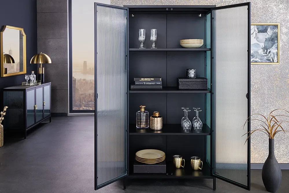 Dulap din Metal Negru si Metal/Sticla securizata Negru/Transparent L80xH160cm AMSTERDAM