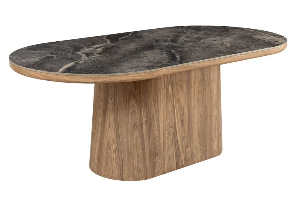 Masa din Ceramica Gri cu efect de marmura si Furnir de nuc Maro L200xH76cm Unique