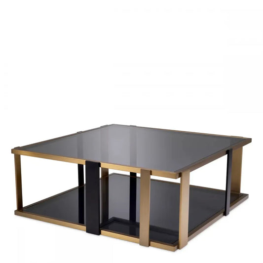 Masuta de cafea Patrata din Metal Alama/Negru si Sticla securizata Fumuriu L102.5xl102.5cm Clio Eichholtz